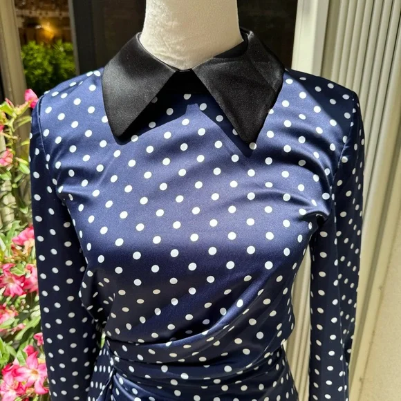 KEEPSAKE. NWOT. Foolish Long Sleeve, Midi Dress in Navy/Porcelain in Pol… - Picture 4 of 15